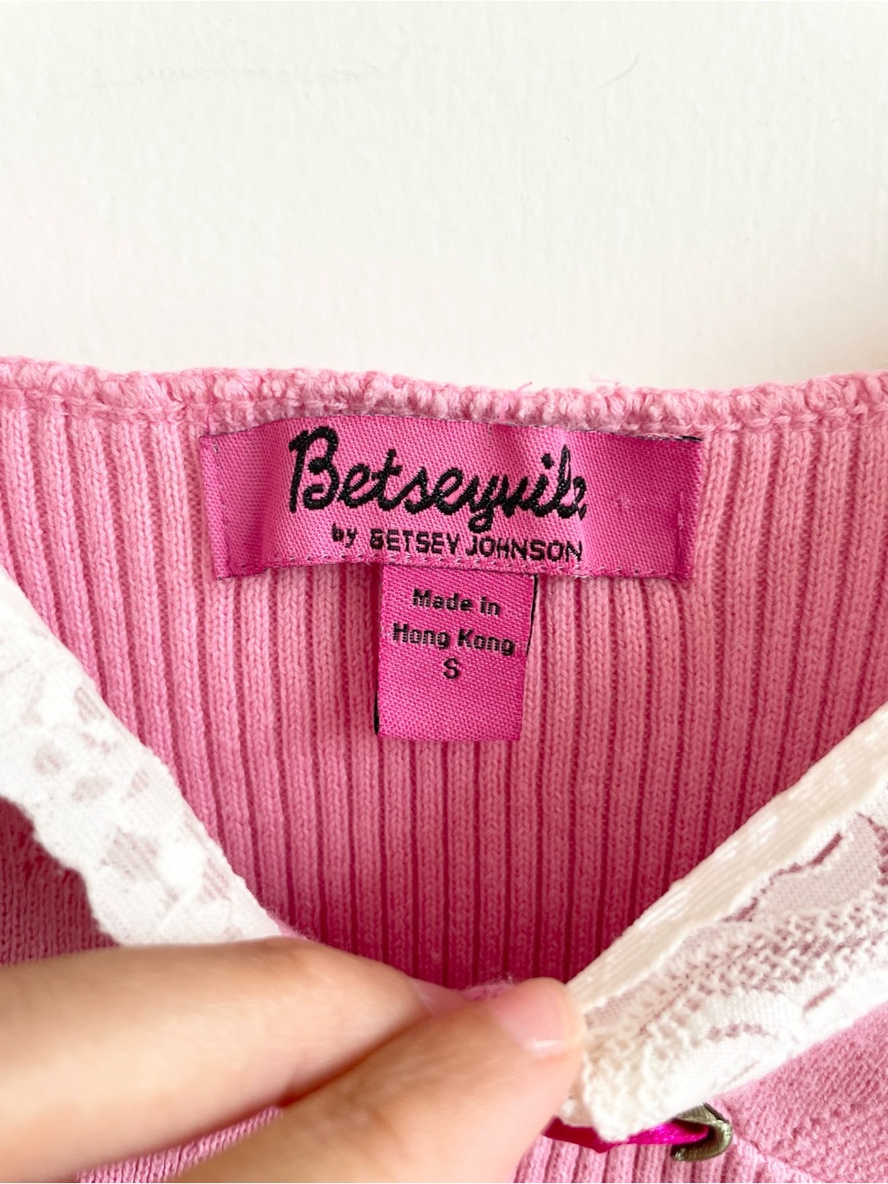 Vintage Betsey Johnson Pink Corset Knit Babydoll Cami Top S 100% Cotton Y2K - Picture 3 of 7